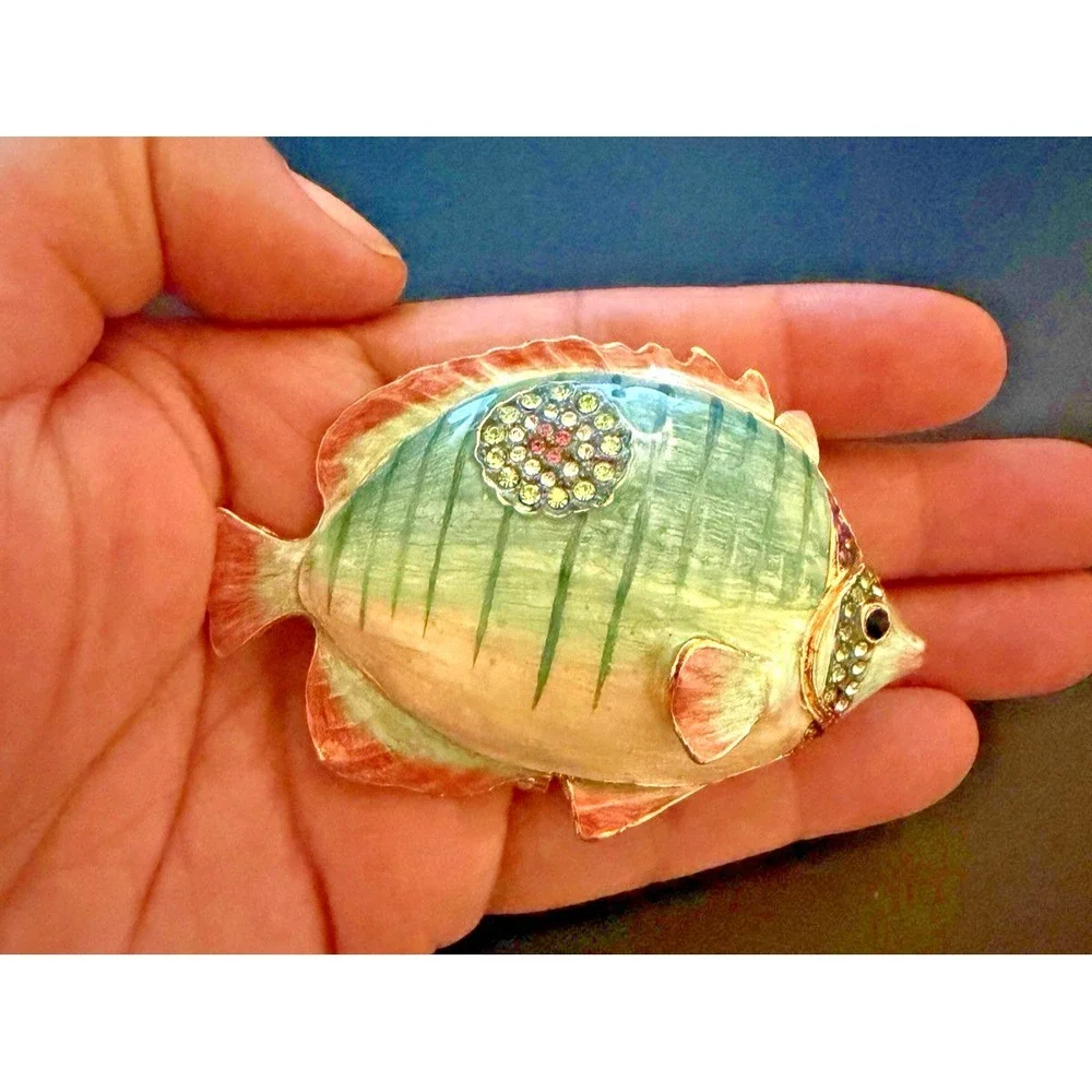 Vintage Versailles Multicolor Fish Enamel Trinket Box Jeweled Crystal‎ Hinged